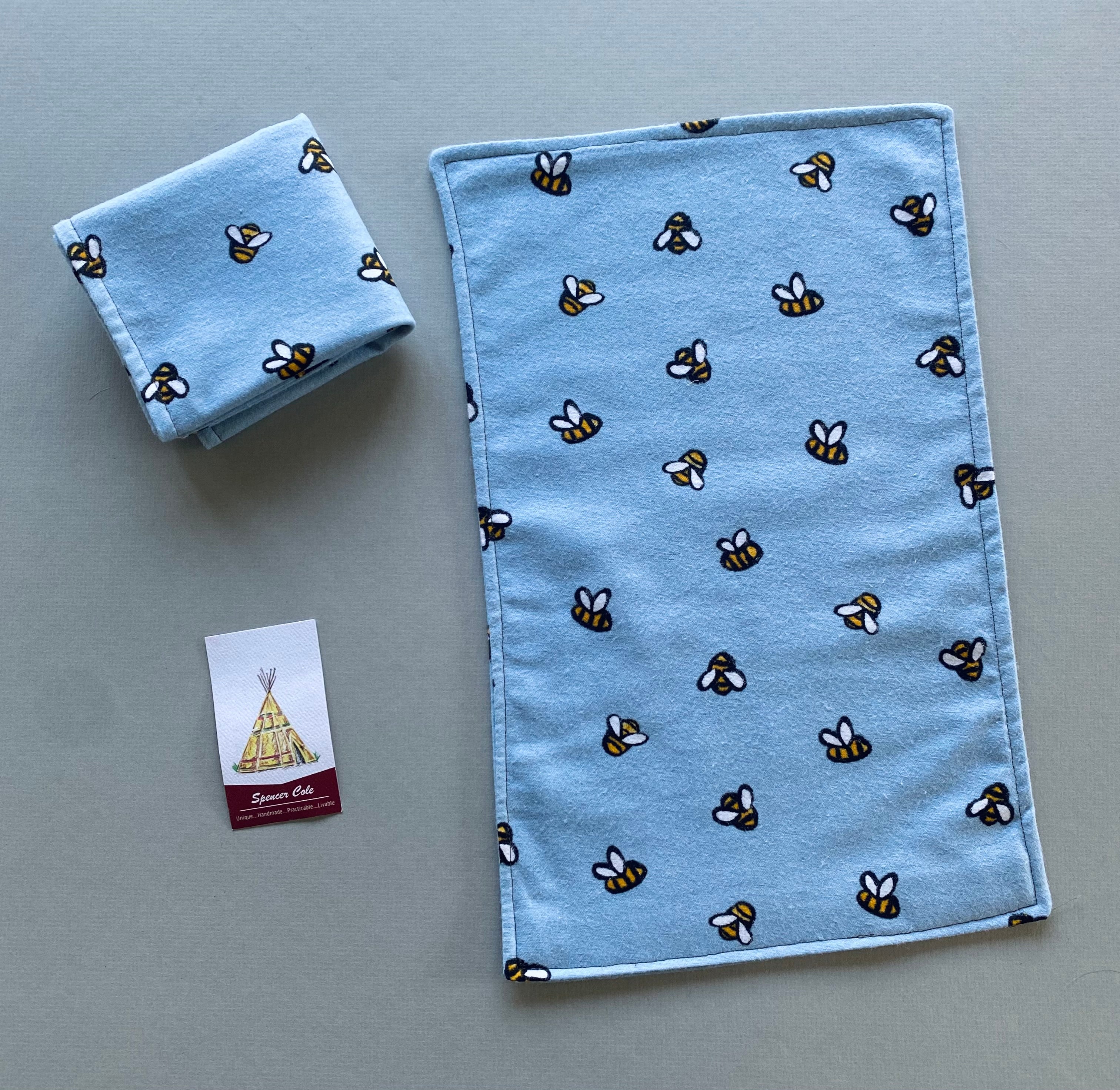 Blue With Yellow Bee, Flannel Burp Cloth