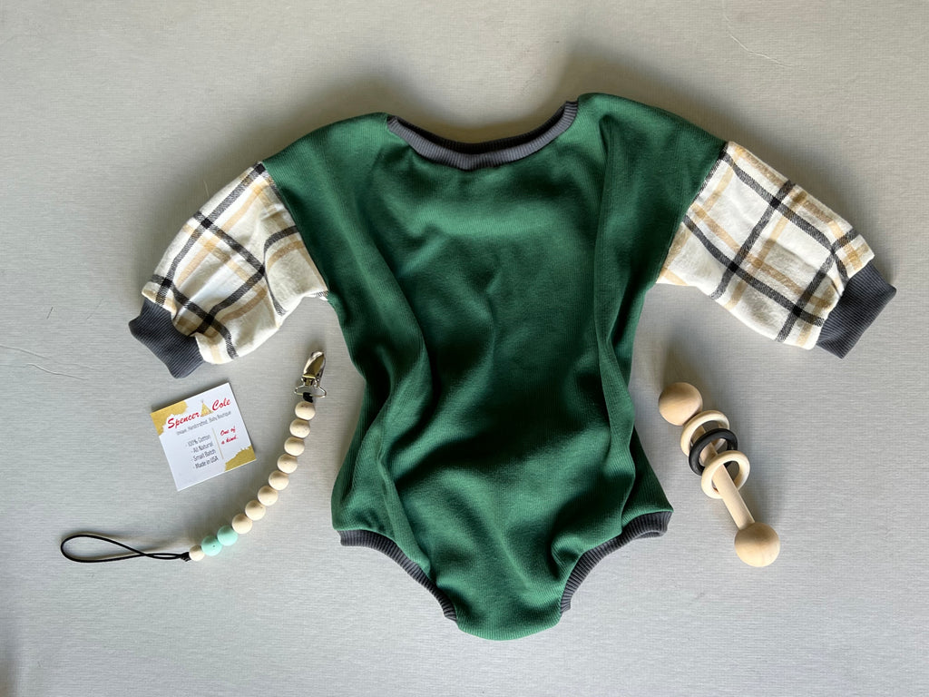 Emerald Green Organic Cotton Baby Romper, Baby Shower Gift